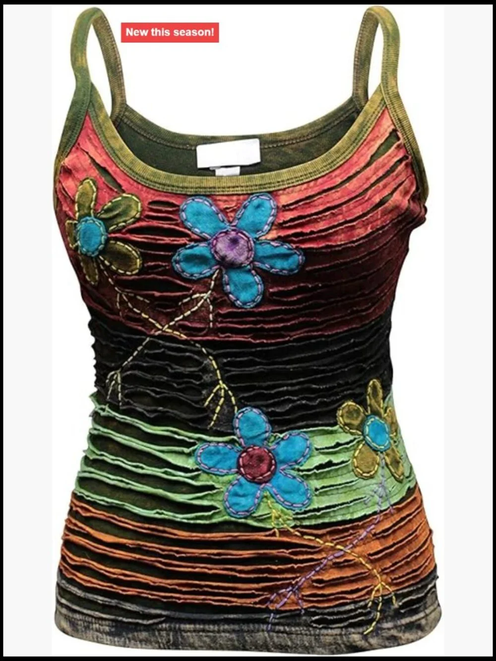Women's Cotton Sleeveless Tank Top Handmade Floral Embroidery Razor Cut Summer
